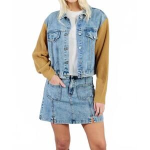 NEW MOLLY BRACKEN shaya knit denim jacket in blue